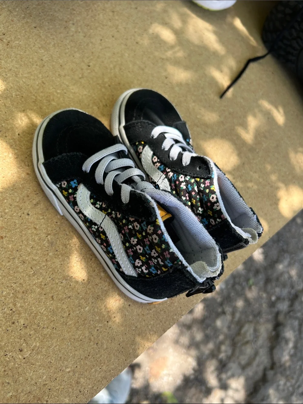 Vans Kids Black Floral High-Top Sneakers with White Stripe